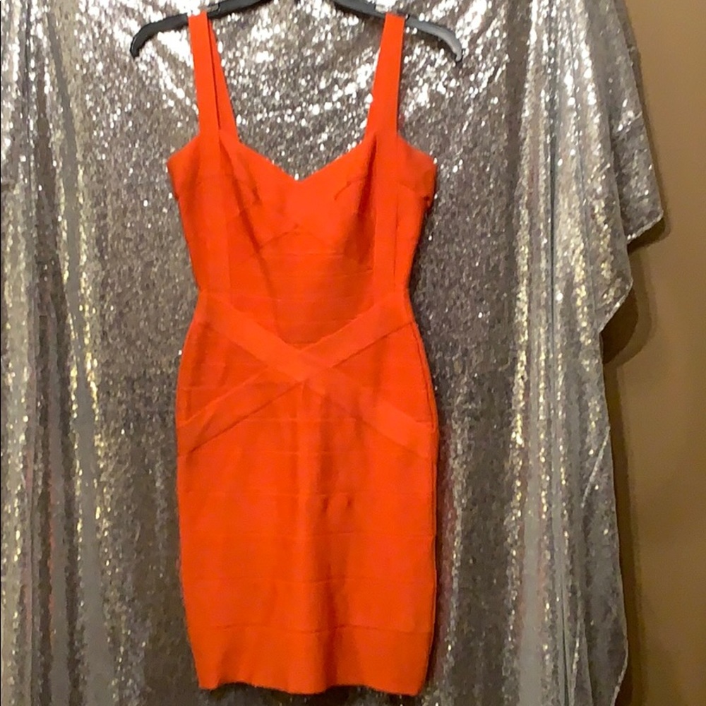 Herve Leger Icon Bandage Dress (Coral)